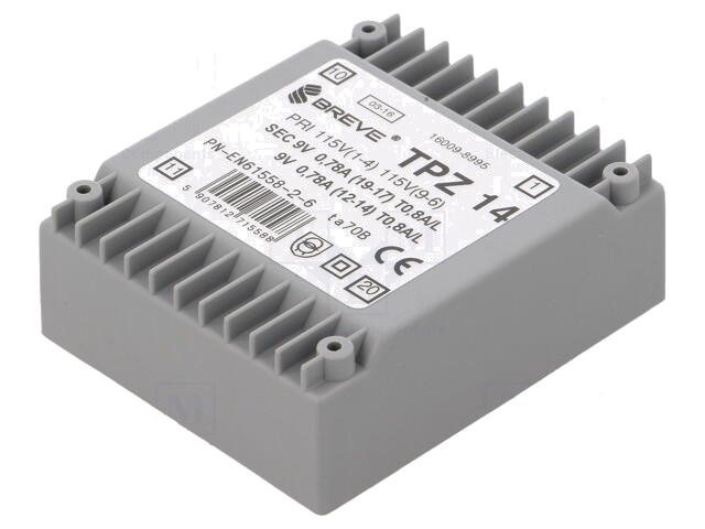 Transformator: netwerk; 14VA; 115VAC,230VAC; 9V; 9V; PCB; IP00 Transformator: netwerk; 14VA; 115VAC,230VAC; 9V; 9V; PCB; IP00
